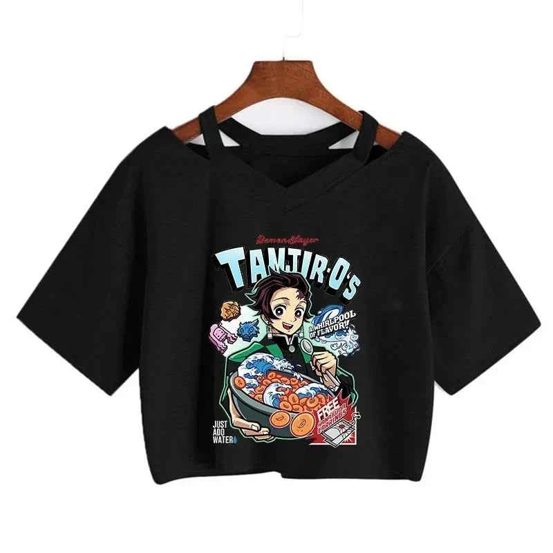 Demon Slayer T Shirt Nezuko Tshirt Women Kimetsu No Yaiba Crop Top Tees Japanese Anime Tanjirou Kamado Tops Manga T-shirt Female