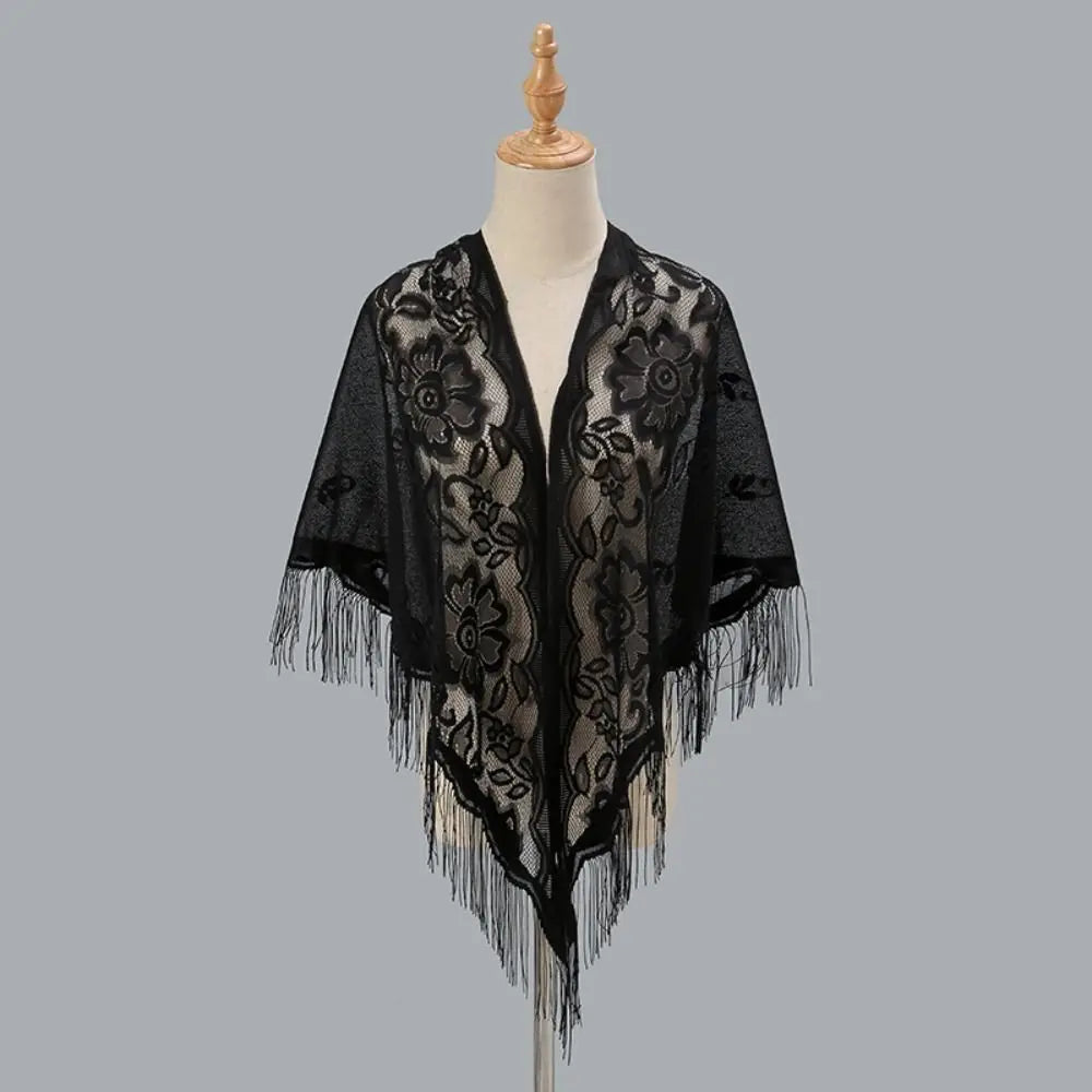 Tassel Patchwork V-Neck Cardigans Women Wedding Accessories Shawl Hollow Multicolored Evening Prom Cape Tulle Shawl Party