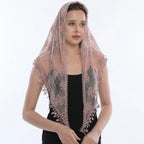 Fashion Church Shawl Lace Veil Polyester Scarf Bandana Church Prayer Wedding Mantilla Chapel White Embroidered Hijab Women Scarf