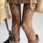 Harajuku Black White Brown Hollowed Out Lace Mesh Pantyhose Floral Rattan Bottomed Stockings Sexy Women Tights Fashion Hosiery