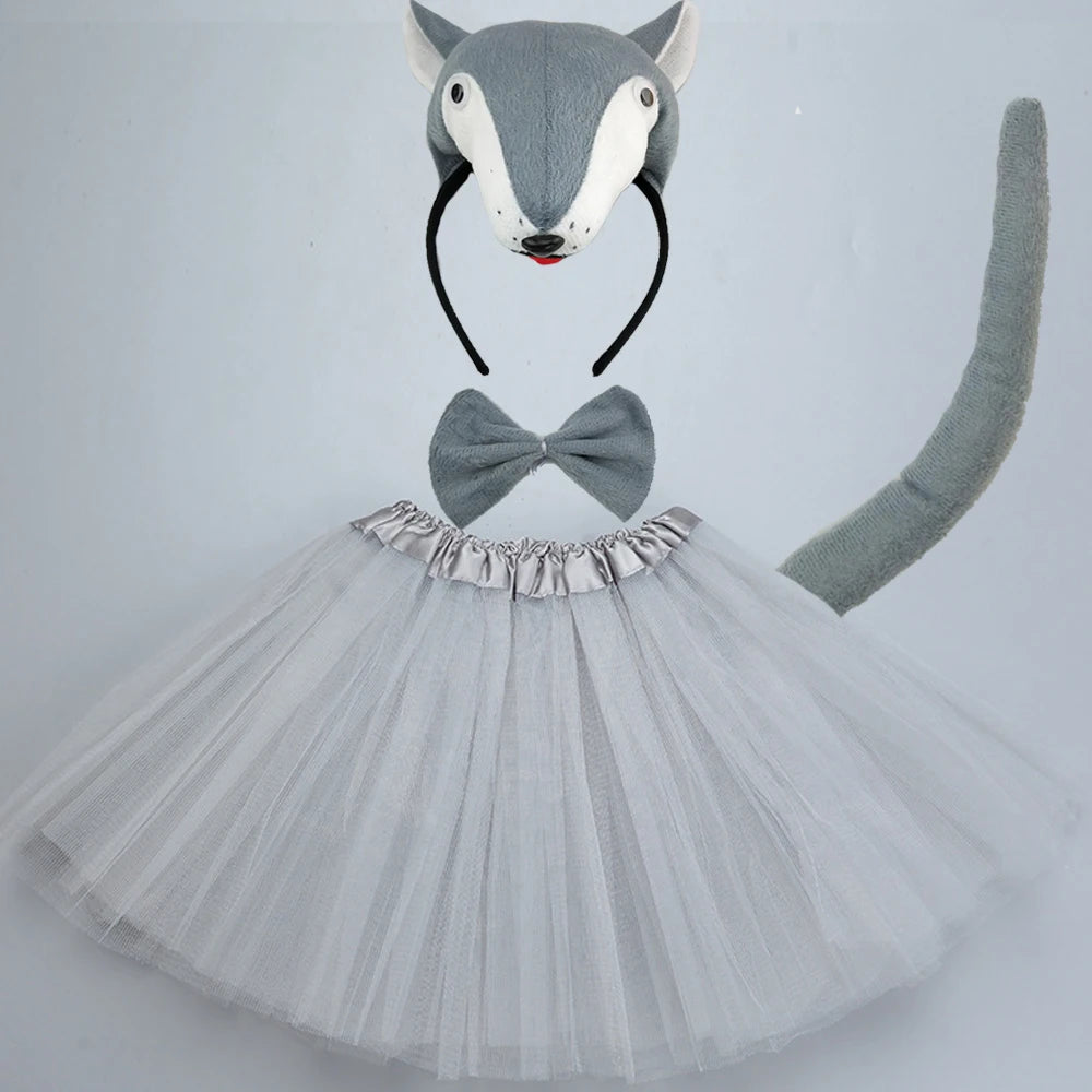 Animals  Children  Headband Tutu Skirt Tail Bow Kids  Girl Party Props Elephant Tiger Fox     Halloween Costume Cosplay