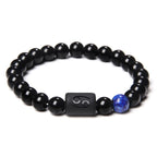 12 Constellation Zodiac Signs Beads Couples Bracelet Natural Black Onyx Stone Elastic Charm Bracelet for Women Men Birthday Gift