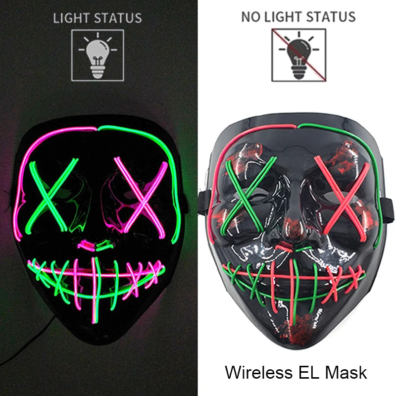 Wireless Neon LED Purge Mask – Glowing Halloween Cosplay Mask
