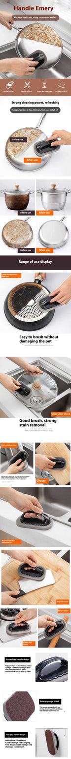 Magic Emery Sponge Brush Wipe Eraser Cleaner Kitchen Bath Rust Strong Decontamination Cleaning Tools With Handle Household Tools