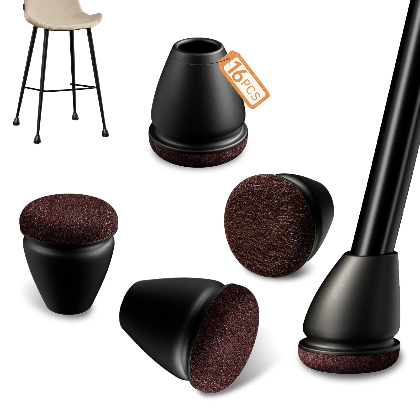 16PCS Black Chair Leg Protectors Foot Cover Diagonal with Thick Wrap Felt Pads Silicone Furniture Table Feet For Hardwood Floors