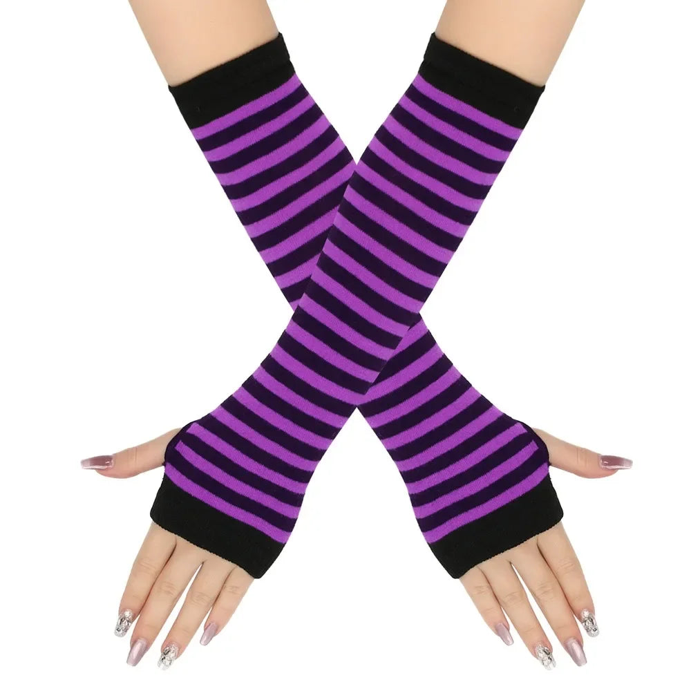 Warmer Knitted Long Fingerless Gloves Elbow Mittens Christmas Acces Gift Fashion Women Emo Gloves Lady Striped Elbow Gloves