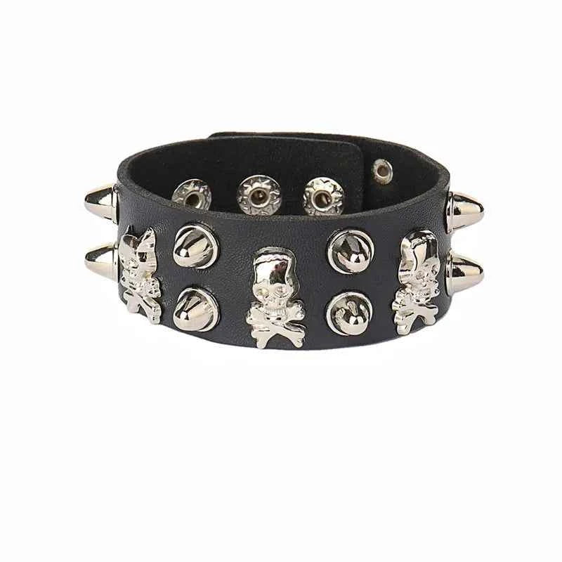 Punk Fashion Men Black Cuff Leather Bracelet Wristband Metal Rivets Stud Charm 80s Wrap Bangle for Women Rock Gothic Jewelry