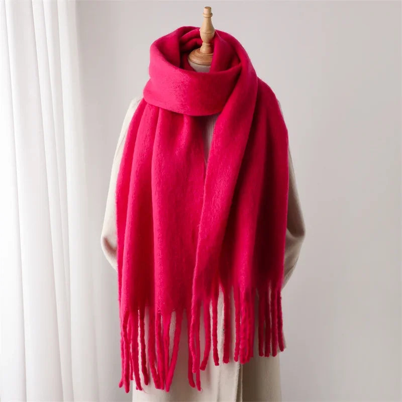 Women’s Warm Winter Pashmina-Feel Tassel Shawl Scarf