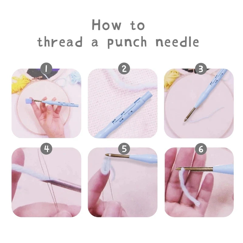 CHENISTORY Diy Punch Needle Embroidery Starter Kits For Beginner Cartoon Cute Animals Poking Embroidery Yarn Painting Arts