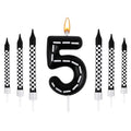 7Pcs/set Racing Cars Birthday Number Candles Black White Checkered Themed Cake Topper Kids Boys Birthday Party Decoration Favors