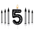 7Pcs/set Racing Cars Birthday Number Candles Black White Checkered Themed Cake Topper Kids Boys Birthday Party Decoration Favors