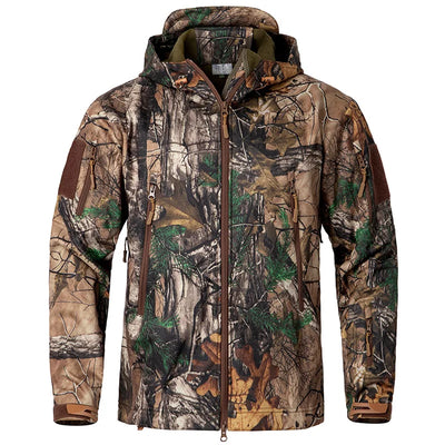 Men’s Camouflage Tactical Softshell Jacket – Waterproof Fleece Hooded Coat for Hunting, Hiking & Outdoor Adventures