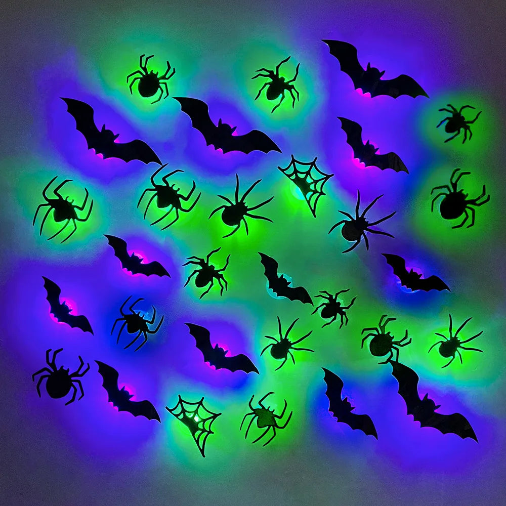 Halloween Bat & Spider Night Light Wall Decor – 3D Glow Stickers