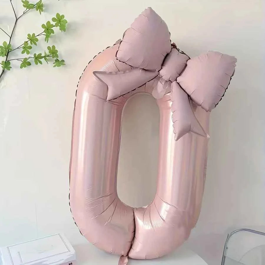 32 Inch Pink Number 0-9 Foil Balloon with Bow – Ideal for Girls Wedding Birthday Party Decorations
