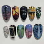 24pcs Gradient Black False Nails Cute Cartoon Cat's Eye Forest Elf Girl Press On Nails Glossy Almond Sweet Cool Fake Nail Tips