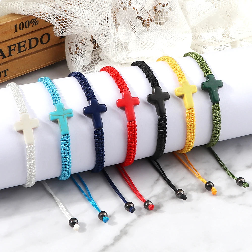 Hand Woven Jesus Cross Bracelet For Men Women Red Black Thread Braided Lucky Bracelet Fashion Couple Bracelet Friendship Jewelry