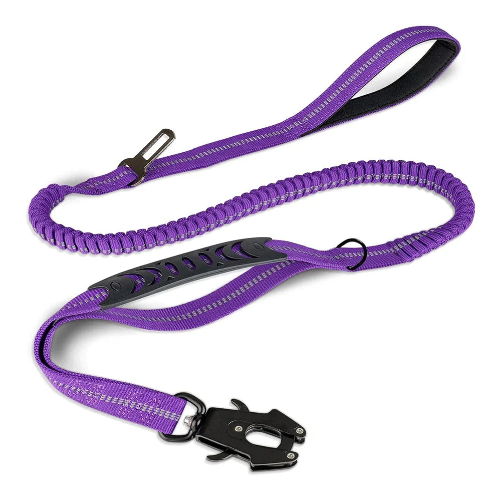 Reflective Shock Absorbing Bungee Dog Leash with Seatbelt Clip