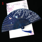 Vintage Silk Folding Fan Bamboo Tassel Decorative Hand Fan