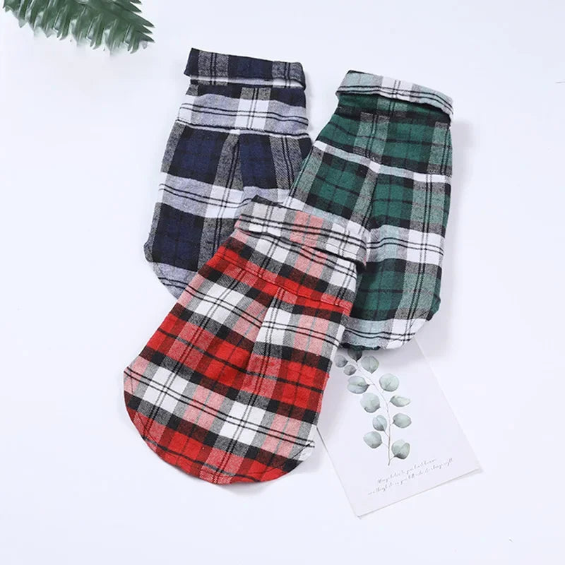 British Style Plaid Dog Shirt – Cotton Pet Clothes for Small Dogs & Cats