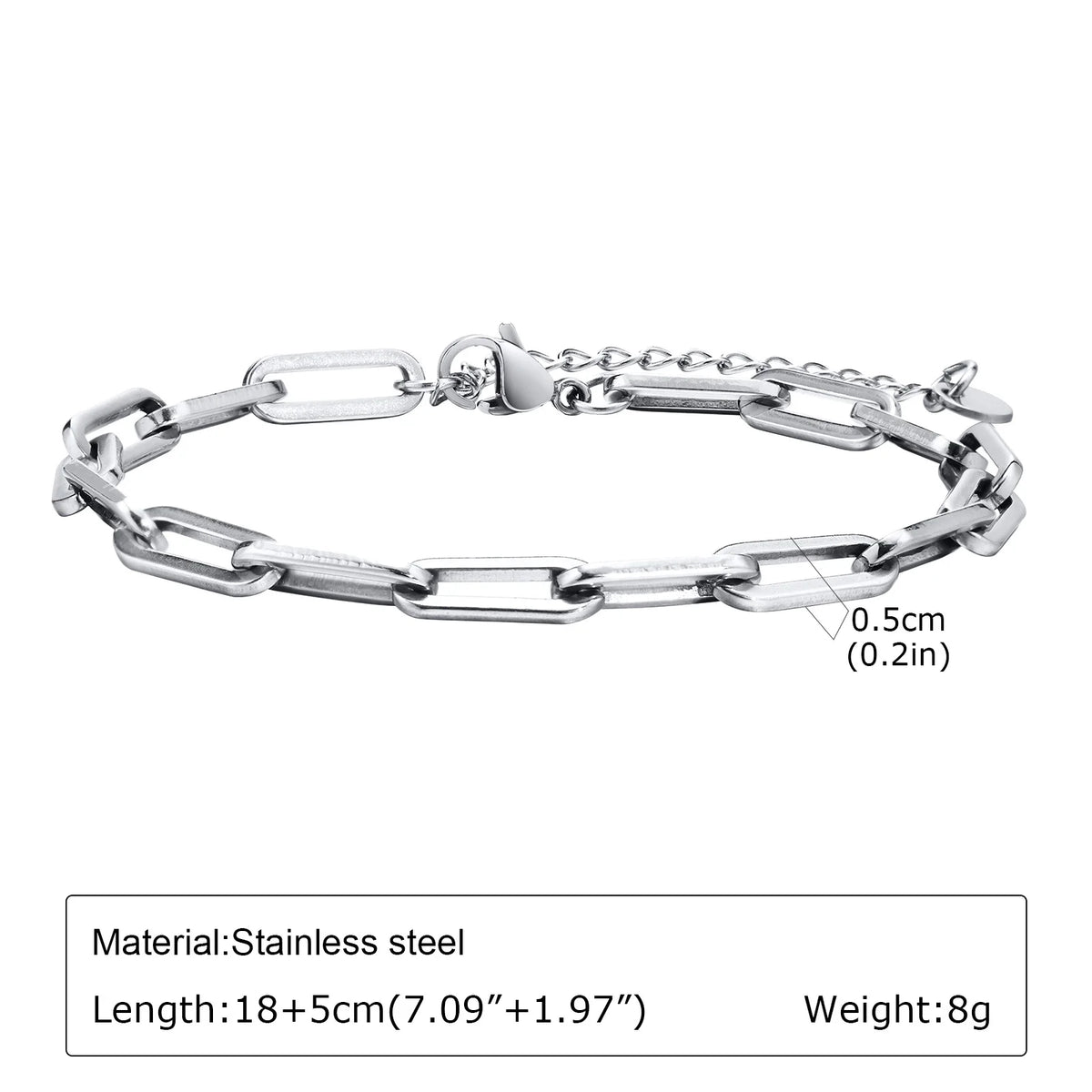 Punk Silver Color Men's Chain Bracelets,Hip Hop Stainless Steel Braided Link Wristband,Classic Metal Jewelry Gift for Him Dad