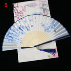 Vintage Silk Folding Fan Bamboo Tassel Decorative Hand Fan