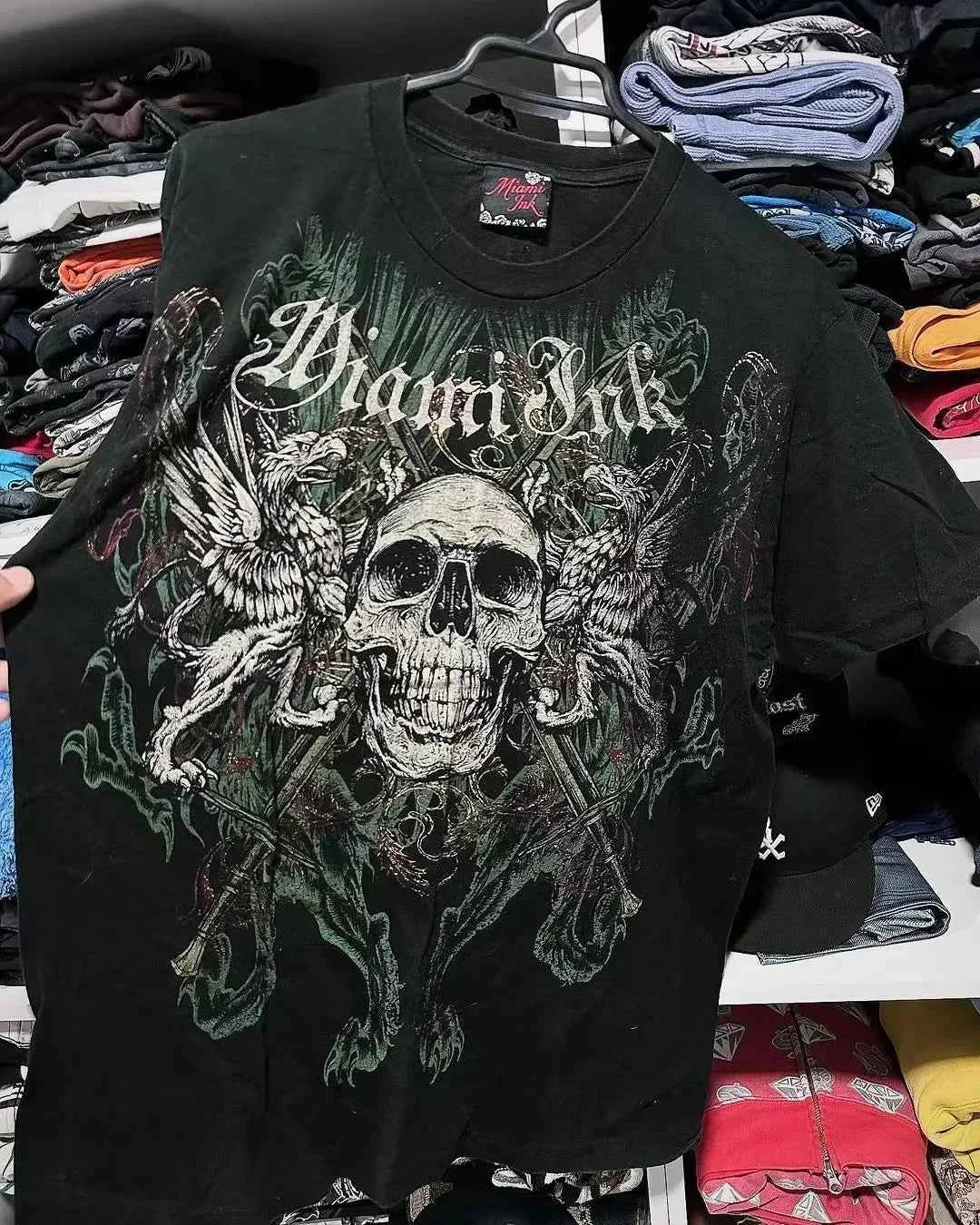 2000s affliction T shirt Clothes Retro Punk Hip Hop Graphic Print Oversized T Shirt Mens new Round Neck Cotton Short Sleeve Tops