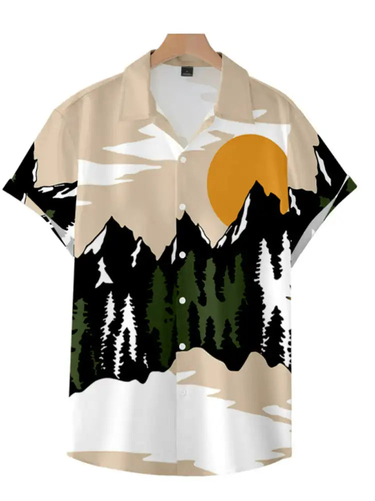 Fashion Men's Cactus Desert Printed Shirts Casual Hawaiian Beach Resort Shirt Summer Natural Landscape Vintage Printed Shirts