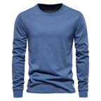AIOPESON Solid Color Cotton T Shirt Men Casual O-neck Long Sleeved Mens Tshirts Spring Autumn High Quality Basic T-shirt Male