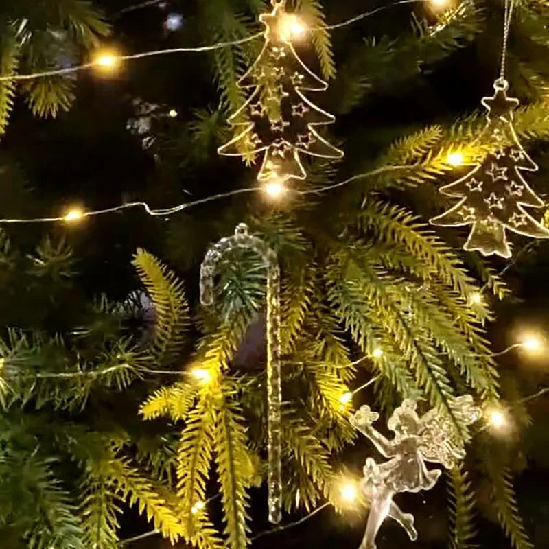 5pcs Christmas Home Decorations Crystal Acrylic Ornaments Snowflake Elk Xmas Tree Hanging Pendants Navidad 2026 New Year Gift