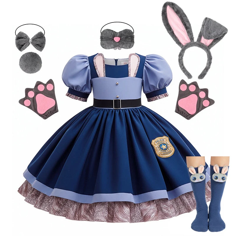 Disney Baby Girls Cosplay Zootopia Judy Bunny Costume For Children carnival Festival Dress Rabbit Police Zoo Fancy Clothes 2026