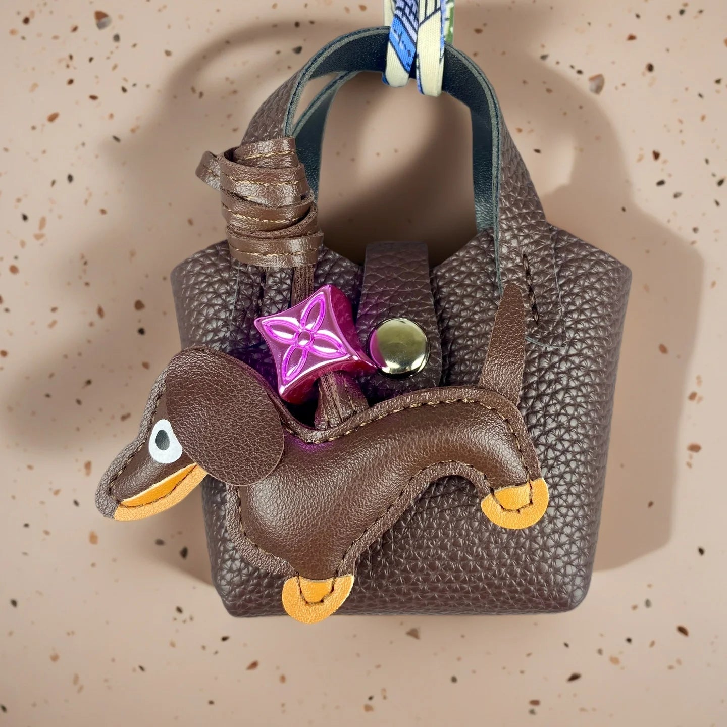 Mini PU Leather Bag For AirPods Case/Lip Balm/Coins With Tiny Dachshund As Decoration-Functional & Decor Leather Pouch-Gift