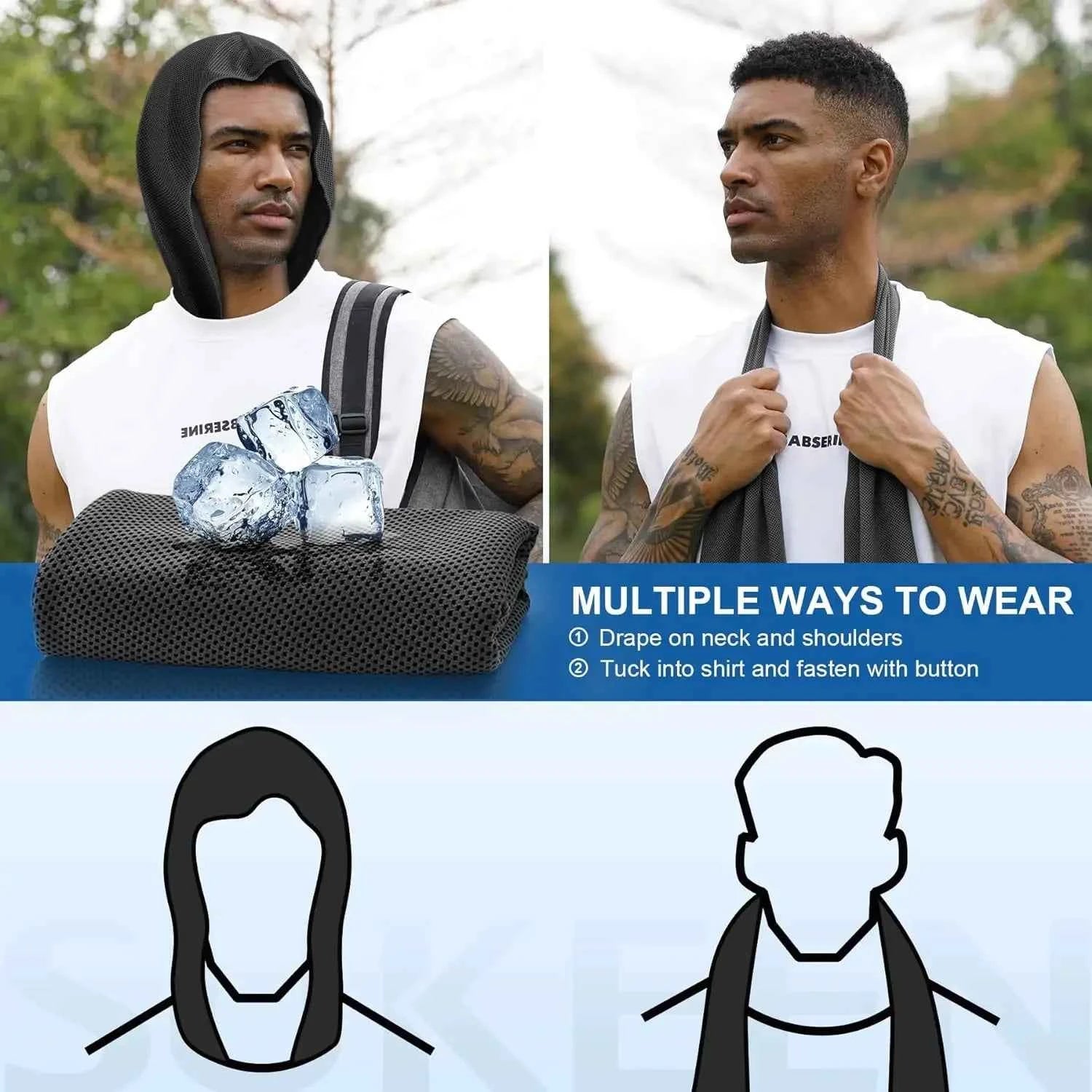 Summer Cooling Hoodie Towel Sweat-absorbent Cool Anti-UV Cycling Soft Cold Sensing Quick-drying Scarf for Fitness Hiking Fishing