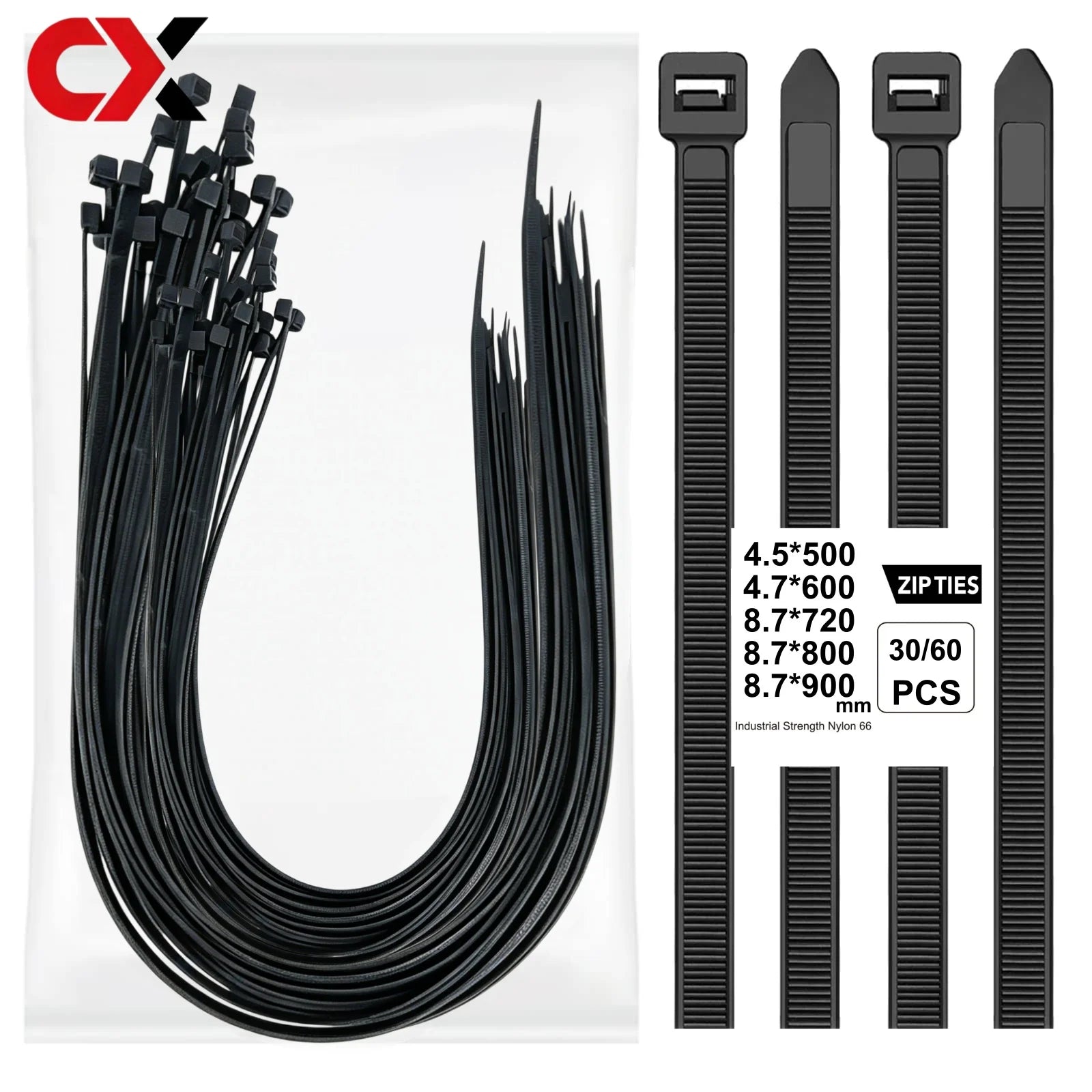 Heavy-Duty Ultra-Long Nylon Cable Ties - Self-Locking Large-Sized (50-90cm), Durable Plastic Cable Organizer, Suitable