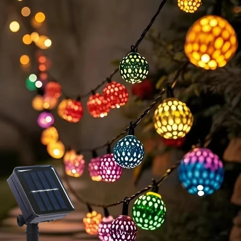 Outdoor Solar Moroccan 50/30/20LED Ball Lights 8 Modes Solar Light String for Camping Christmas Halloween Party Wedding Decor