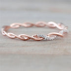 Huitan Simple Stylish Women Thin Rings Fancy Twist Band Shiny Crystal Cubic Zircon Daily Wear Versatile Jewelry Minimalist Gift