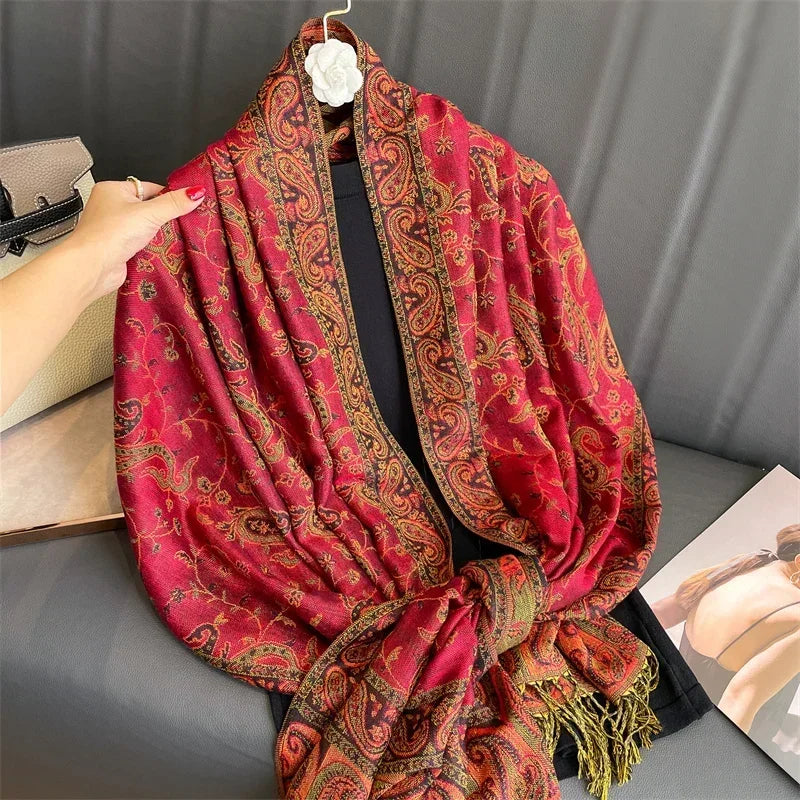 2025 new ethnic style retro shawl cashew flower geometric scarf cloak tassel scarf multi-color variety options available