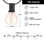 25FT 50FT G40 Fairy String Lights Outdoor Clear Glass Bulbs E12 Socket EU Plug Dimmable Waterproof Patio Decorative Lights Chain