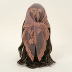 Lace Paisley Embroidery Bandana Square Scarf Elegant Breathable Silk Scarves Women Sunscreen Lightweight Shawl Headband