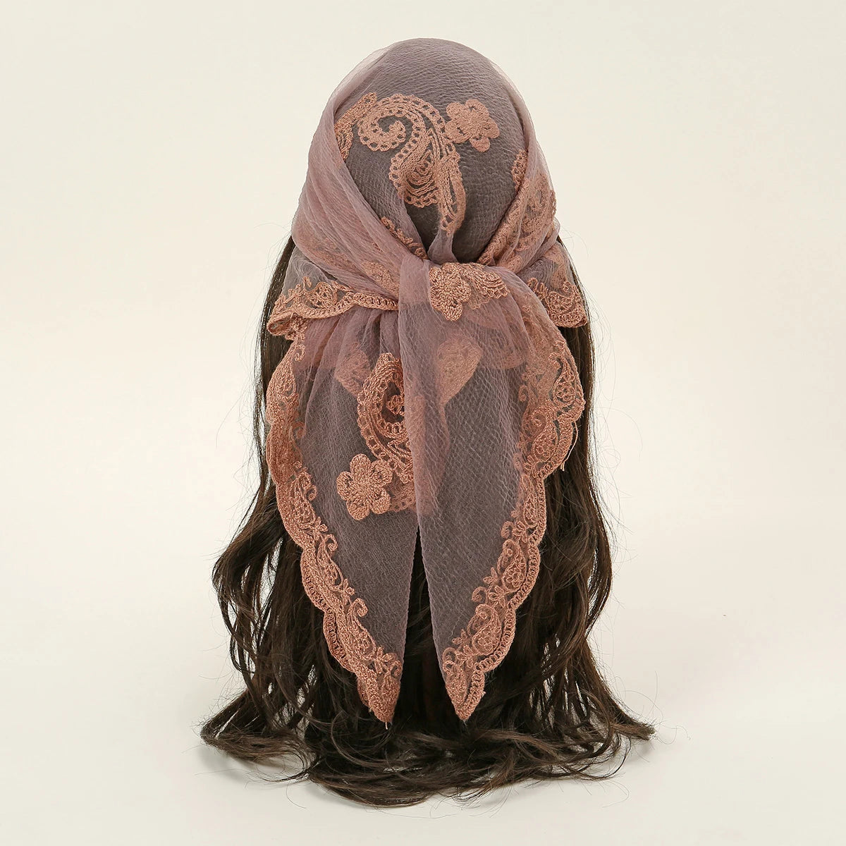 Lace Paisley Embroidery Bandana Square Scarf Elegant Breathable Silk Scarves Women Sunscreen Lightweight Shawl Headband