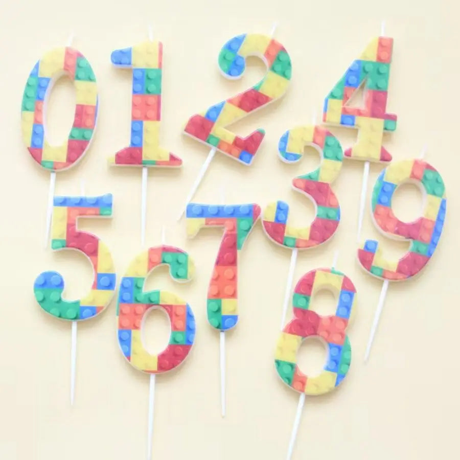 1 PCS  Colored Building Block Shaped Digital Candle Cake Decoration 0-9 Birthday Baking Decoration Plugin