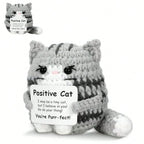 Positive Crochet Cat Mini Animal Emotional Support Gift, Fun Crochet Mini Handmade Cat, Suitable for Female Male Friends Mom Daughter Son, Plush Duck Shark Penguin Decorative Ornament, Birthday Christmas Decoration Graduation