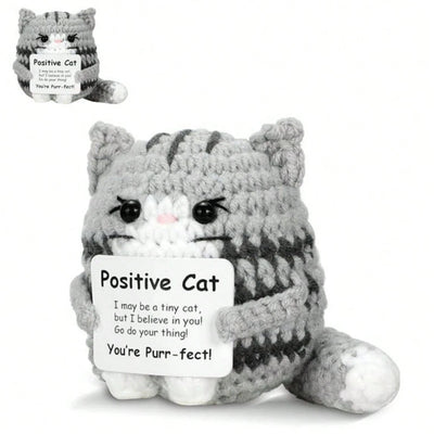 Positive Crochet Cat Mini Animal Emotional Support Gift, Fun Crochet Mini Handmade Cat, Suitable for Female Male Friends Mom Daughter Son, Plush Duck Shark Penguin Decorative Ornament, Birthday Christmas Decoration Graduation