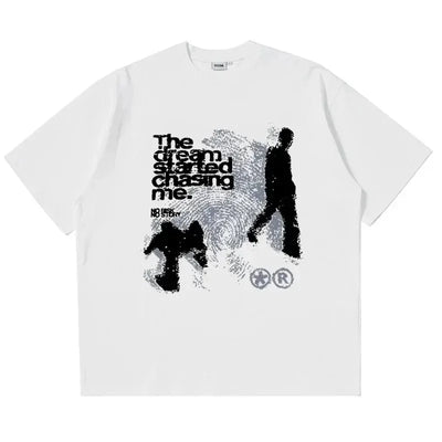 Men Tshirt Cotton Short Sleeve Shadow Print Y2k Top Tees Harajuku Streetwear Vintage Graphic Korean Aesthetic Clothing