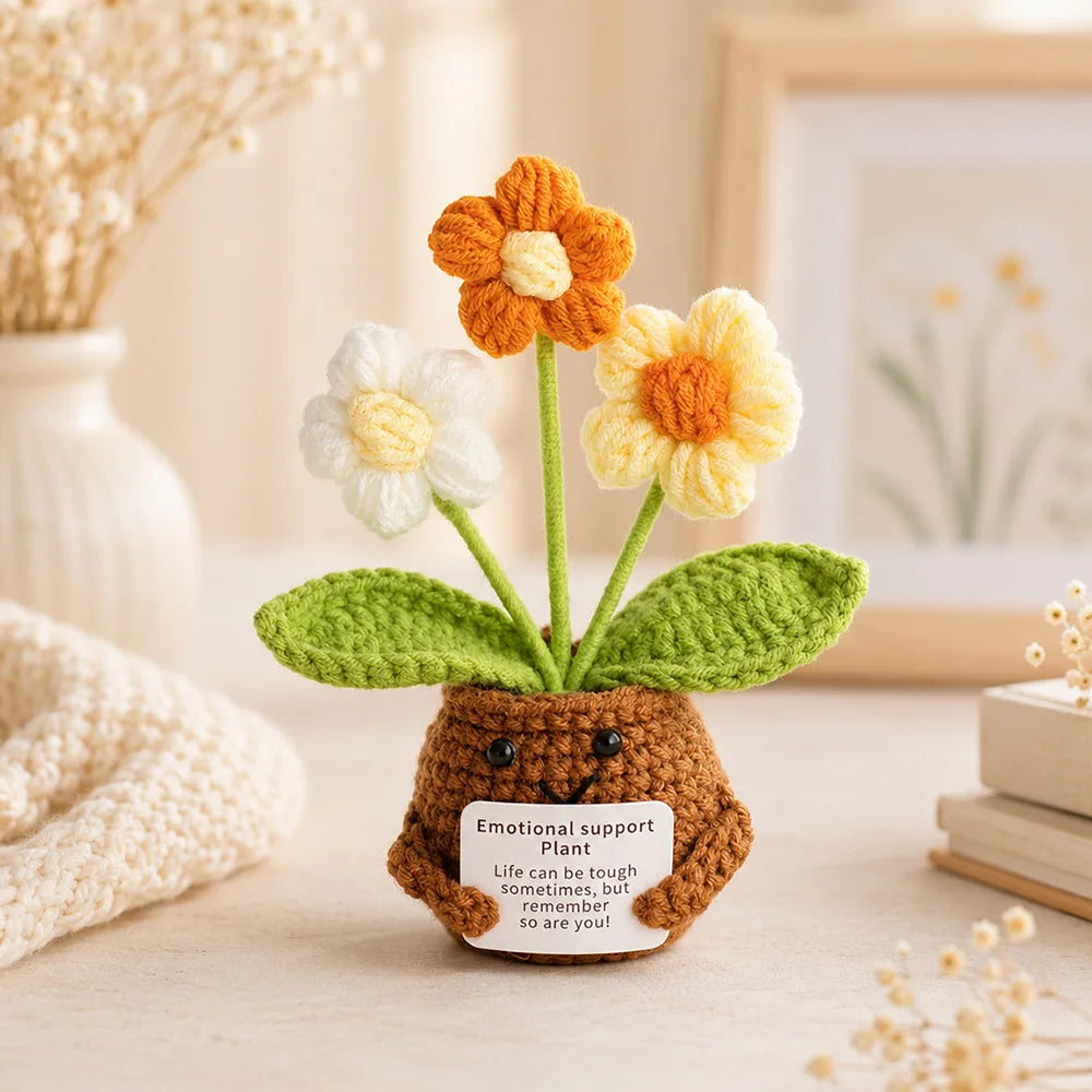 Positive Energy Duck Doll Hug Pocket Mini Handmade Plush Wool Knitting Dolls Funny Emotional Support Crochet Gift for Birthday