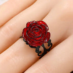 Punk Gothic Red Rose Ring Ornate Black Vine Witch Pagan Vintage Creative Halloween Cool Girl Gift Party Jewelry