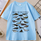 Seal Tshirt Y2k Seals of The World T-shirt 90s Retro Tee Crewneck Animal Tshirt Casual Loose Cotton Short Sleeve Print Clothes