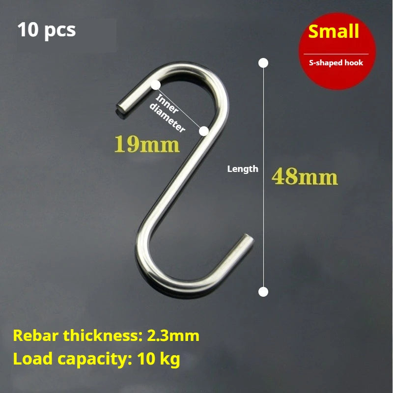 10 pcs Stainless steel S shaped hook Large hook S hook, multi purpose S shaped hook metal S-hook hook for kitchen and bathroom
