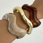 3Pcs Irregular Wavy Cuff Bangle Set For Women Resin Chunky Wave Bracelets Minimalist Stackable Wristband Trendy Jewelry Gift New