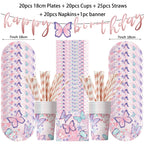 Butterfly Fairy Birthday Party Tableware Set – Pink Disposable Plates, Cups, Napkins & Tablecloth | Girls Party Decorations & Supplies