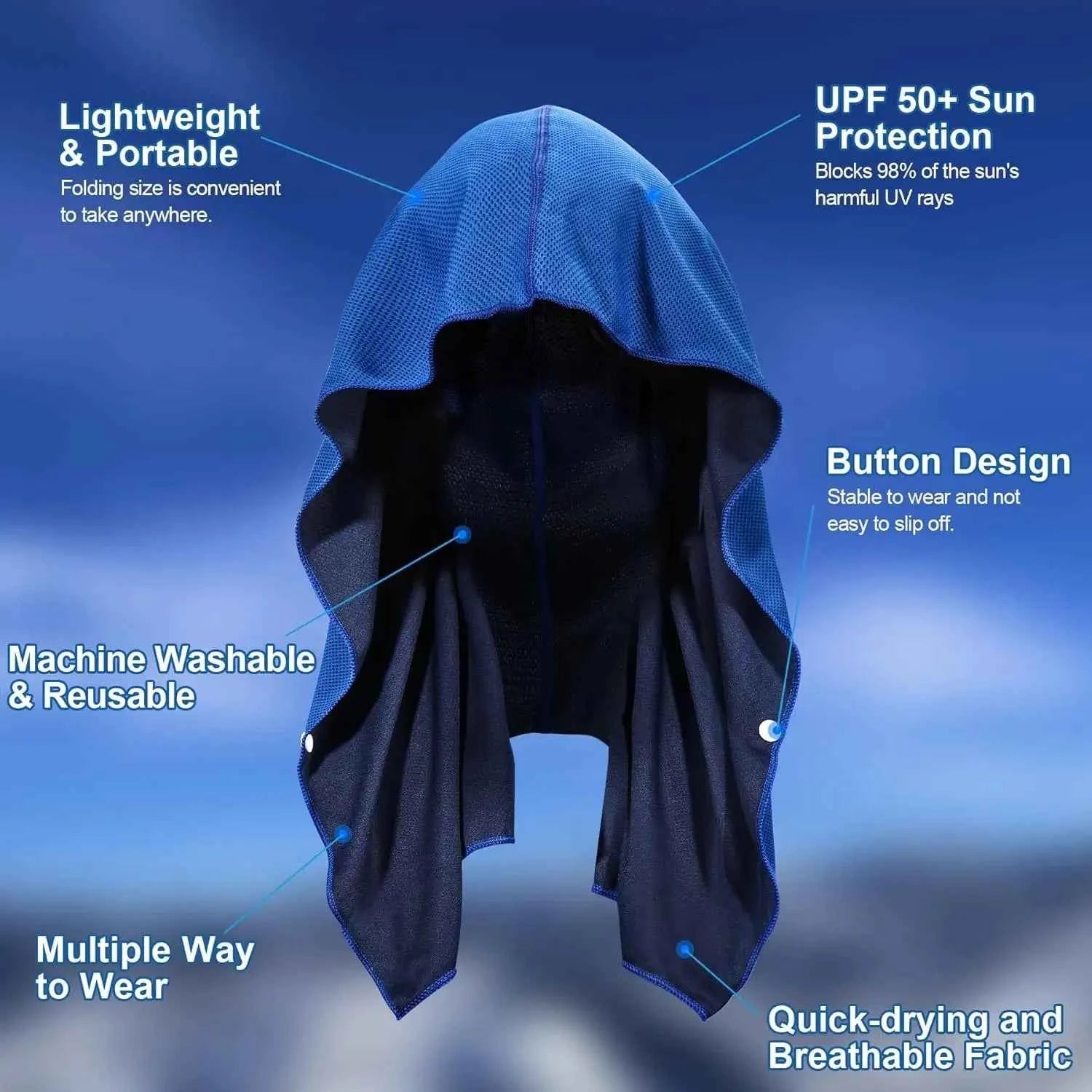 Summer Cooling Hoodie Towel Sweat-absorbent Cool Anti-UV Cycling Soft Cold Sensing Quick-drying Scarf for Fitness Hiking Fishing